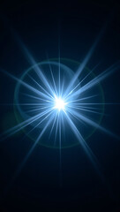 A crisp, icy-blue lens flare with frosted edges and a cold, glowing core, emanating sharp beams on a deep black background. Perfect for winter, sci-fi, and high-tech designs.