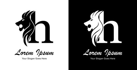 The logo design is in the shape of a lion's head in a simple style and combined with the letter h © Yohanes