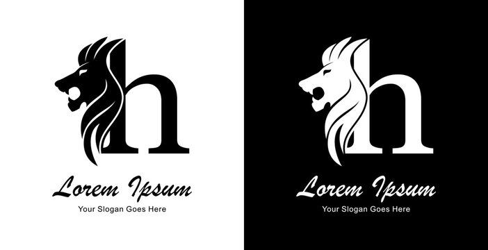 The logo design is in the shape of a lion's head in a simple style and combined with the letter h