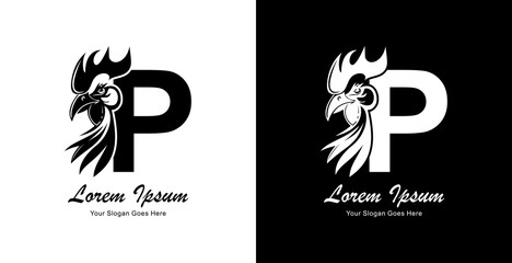 Chicken head logo design combined with the letter P