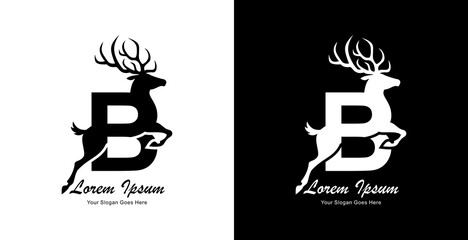 The logo design is in the form of a deer jumping and combined with the letter B
