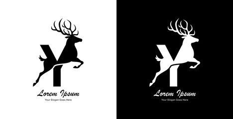 The logo design is in the form of a deer jumping and combined with the letter Y