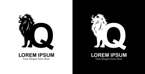 Q letter logo design combined with a lion
