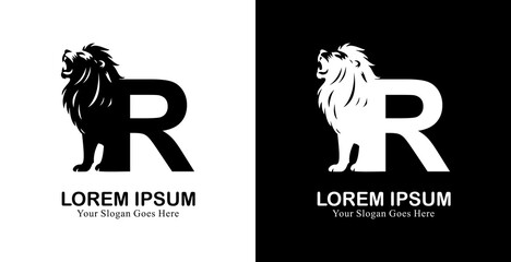 R letter logo design combined with a lion