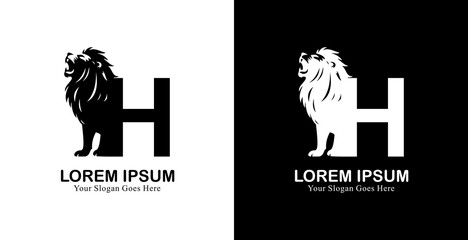 H letter logo design combined with a lion