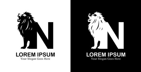 N letter logo design combined with a lion