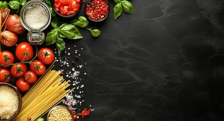 Italian food ingredients on dark background