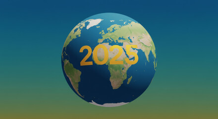 Globe displaying the continents and the year twenty twenty five