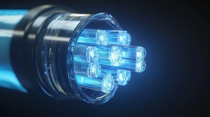 Close-up of a modern LED light source emitting bright blue light, showcasing advanced technology in illumination and energy efficiency.