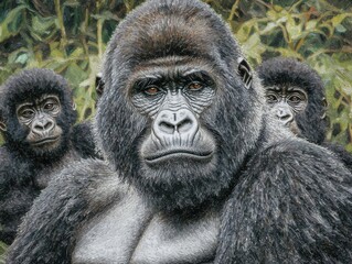 Obraz premium Gorillas in their natural habitat dense jungle wildlife natural environment close-up family dynamics