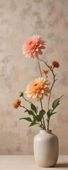 Obraz premium Elegant Peach and Cream Dahlias in a Simple Vase Arrangement
