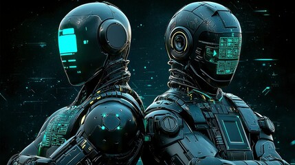 Futuristic Robot Duo AI Partnership in a Digital Age