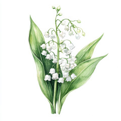 Fototapeta premium Lily of valley flower with delicate white blooms and green leaves, symbolizing purity and sweetness