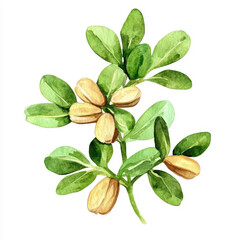 Fototapeta premium watercolor illustration of fenugreek seeds and leaves, showcasing their natural beauty and vibrant colors