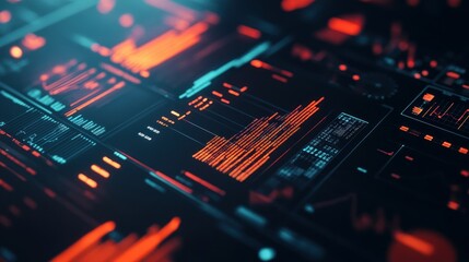 Futuristic digital dashboard with graphs and charts