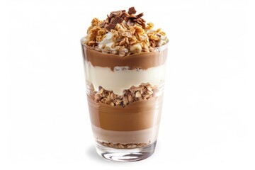 Delicious Layered Dessert with Chocolate, Granola, and Cream Topping
