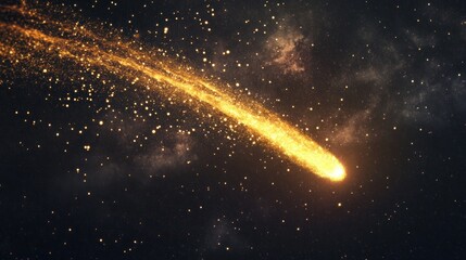 Obraz premium Cosmic Wonder: A Golden Comet Streaking Across the Night Sky