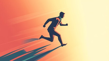 Businessman running forward. Abstract illustration. Modern lifestyle metaphor. Web icon with long shadows for application