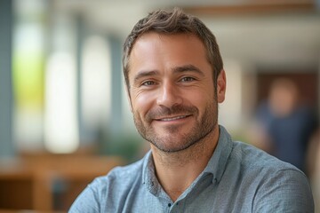 Naklejka premium Smiling handsome man portrait casual setting lifestyle, professional concept