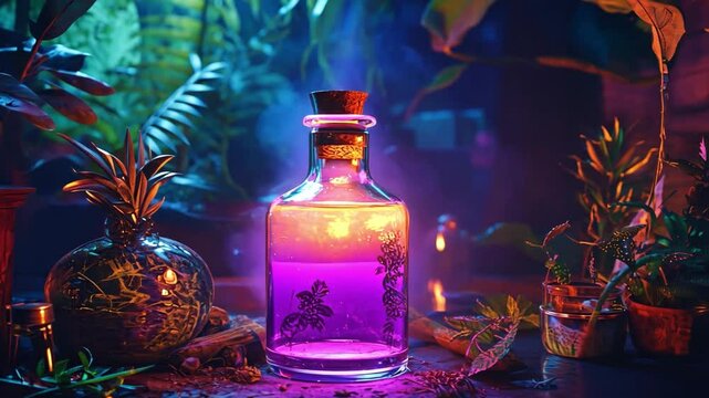 This captivating video showcases a glowing potion in a magical setting. The rich details invite creativity and exploration in themed projects. Perfect for fantasy concepts. Generative AI