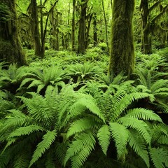 Lush green ferns thriving in a vibrant forest, showcasing nature's tranquility