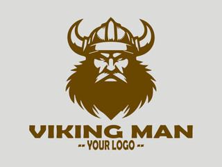 logo viking man face vector illustration template, Viking man logo design, viking Man is a symbol of the norse warrior, horned viking man symbol