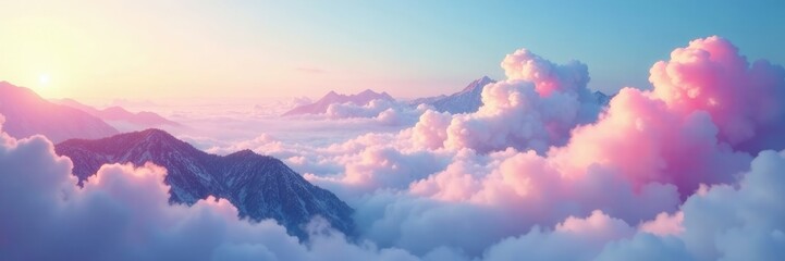 Obraz premium Clouds drifting across the mountains like cotton candy, magical, atmosphere
