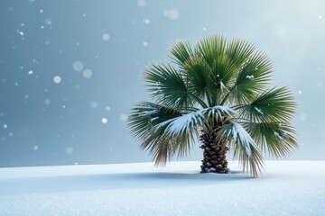 Obraz premium A Yucca palm buried under the blanket of fresh snow, calm, snowfall