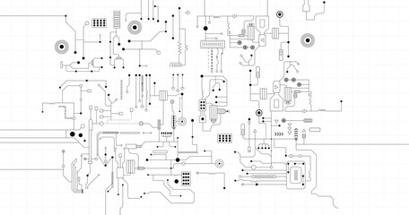 High tech technology geometric and connection system background with digital data abstract. Vector design.