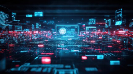 Fototapeta premium A hightech conference in a smart city where holograms replace traditional screens