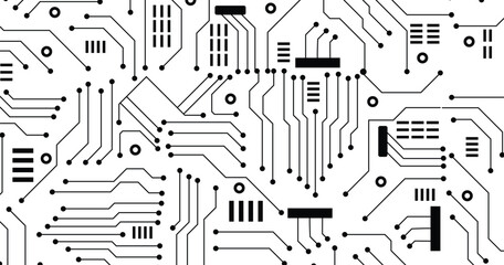 Electronic Circuit Board Technology Banner Isolated on White Background. Central Computer Processors CPU Concept. Motherboard Digital Chip.