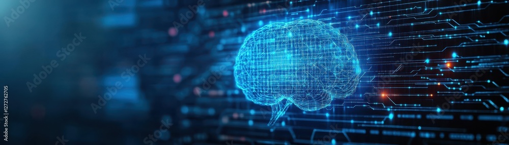 Leinwandbilder Abstract Artificial Intelligence Brain Network with Blue Circuit Board Pattern