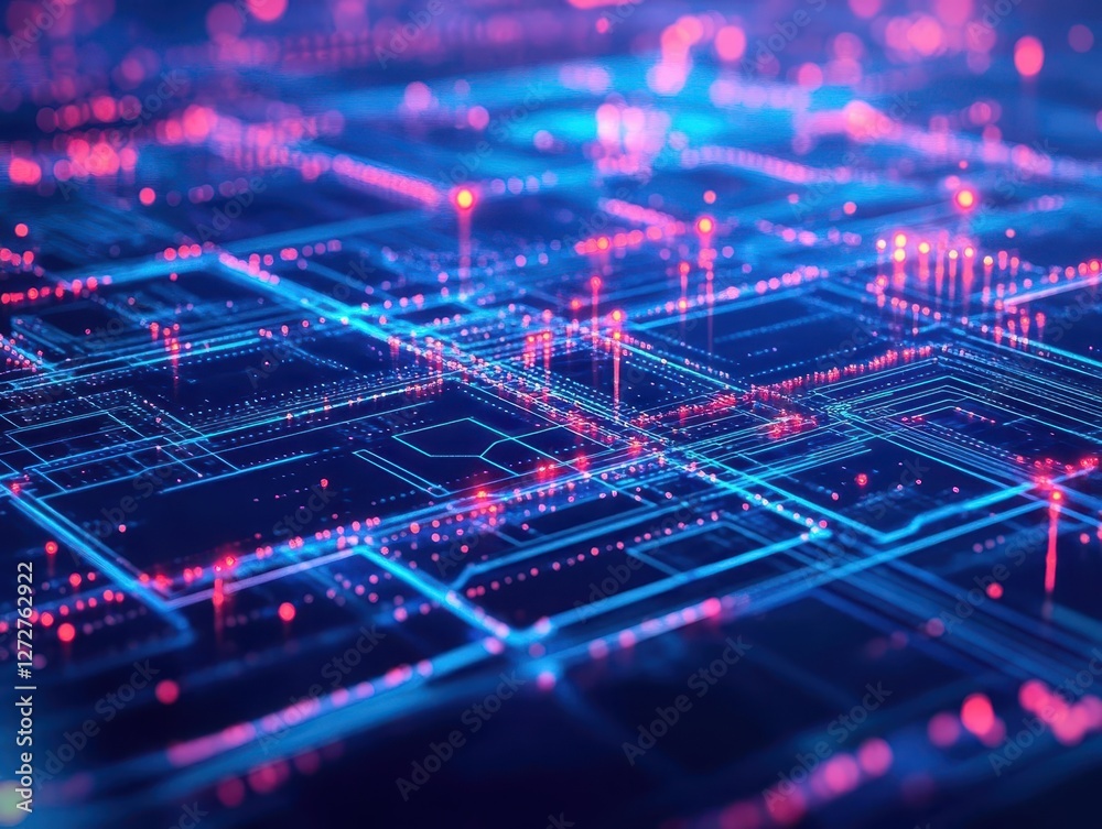 Poster abstract blue and red futuristic technology network background with glowing fiber optic lines