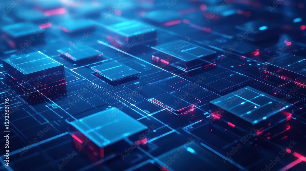 Aufkleber abstract circuit board with blue and red glowing lights technological background