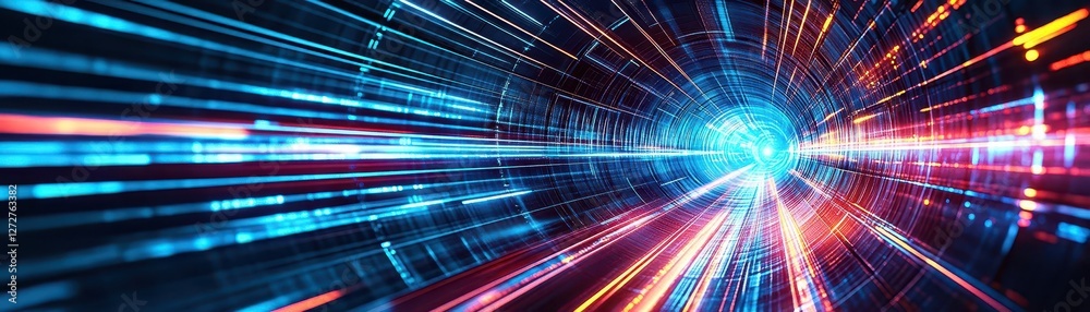 Aufkleber abstract data tunnel with blue and red light streaks for digital backgrounds