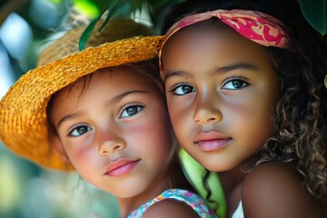 Beautiful multiracial children enjoying summer