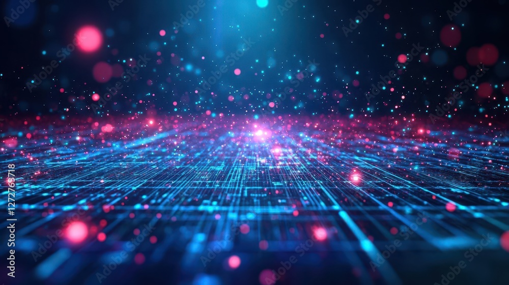 Aufkleber abstract digital technology background with glowing blue and pink particles and lines