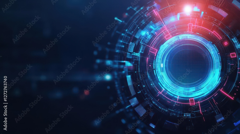Poster abstract digital technology background with glowing blue concentric circles