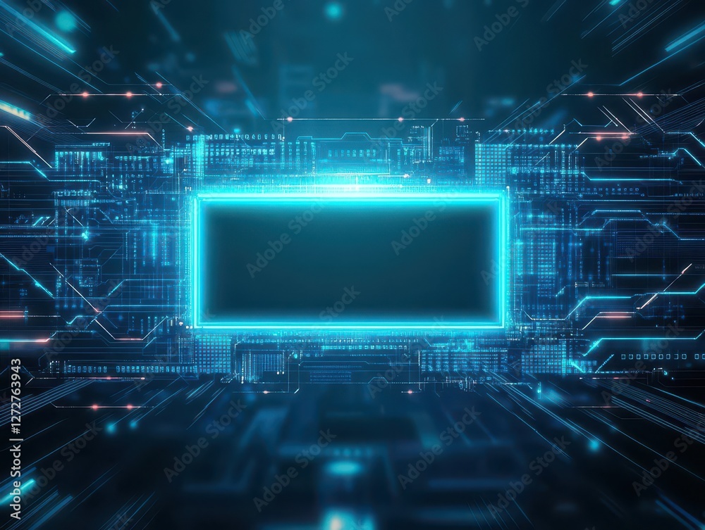 Poster Abstract Futuristic Technology Background with Glowing Blue Circuit Board Design