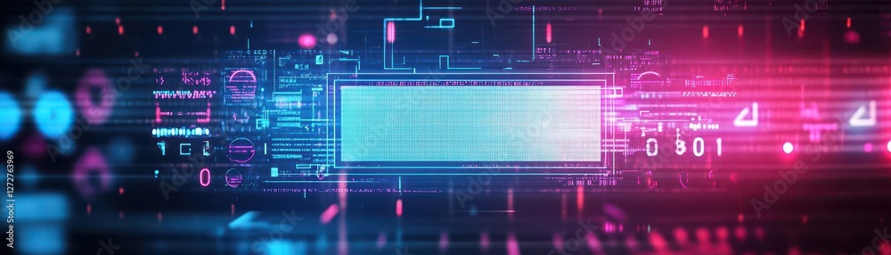 Poster abstract futuristic technology background with neon lights and geometric shapes