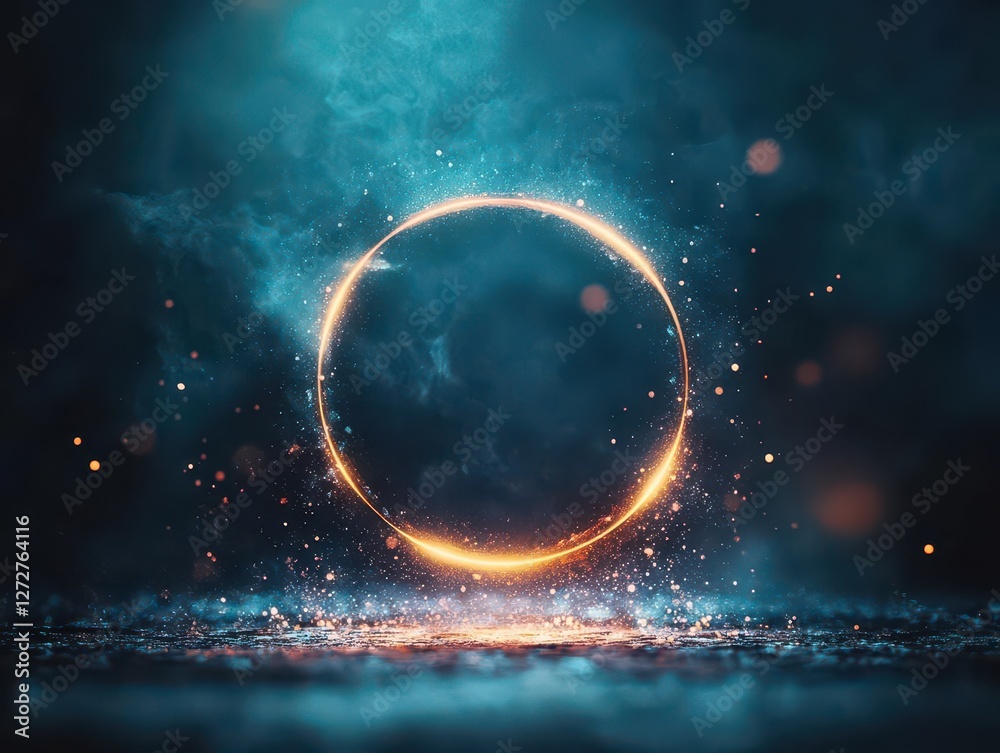 Aufkleber abstract glowing circle with sparks against a dark smoggy backdrop lit by soft lights