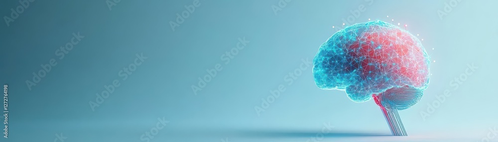 Poster abstract glowing digital brain representation on light blue background