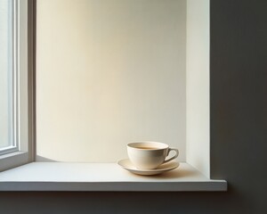 Dementia risk symbolized by a forgotten cup of tea on a windowsill. Featuring soft, fading light and a blurred background