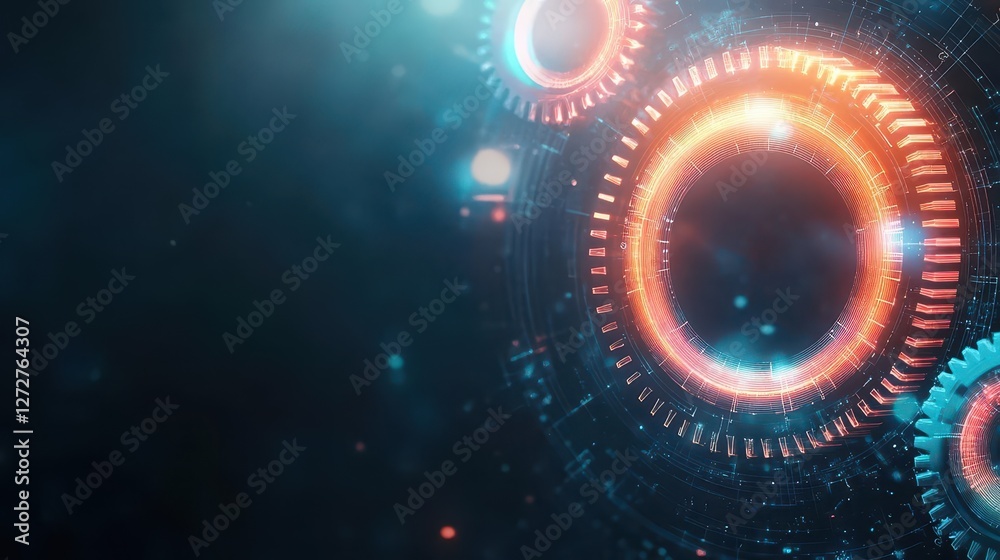Poster abstract glowing rings on dark background with futuristic technology design