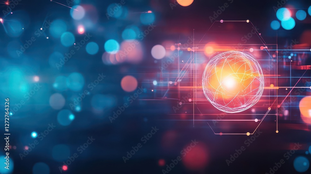Poster Abstract Glowing Sphere with Intricate Geometric Patterns on Bokeh Background