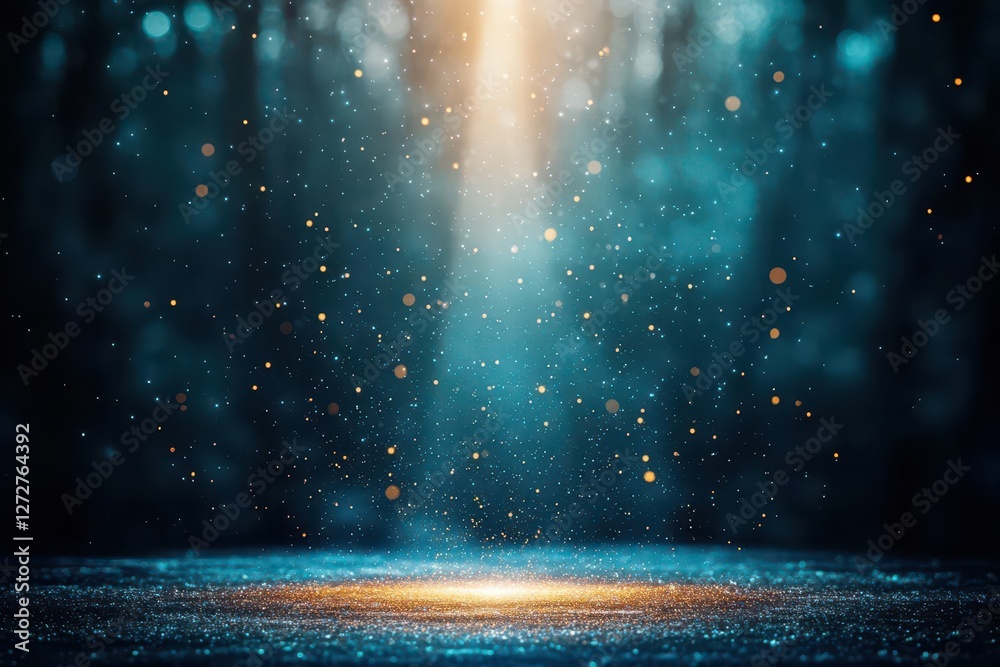 Aufkleber abstract golden glitter sparkle on blue background with bokeh light effect