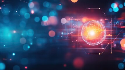 Abstract Glowing Sphere with Intricate Geometric Patterns on Bokeh Background