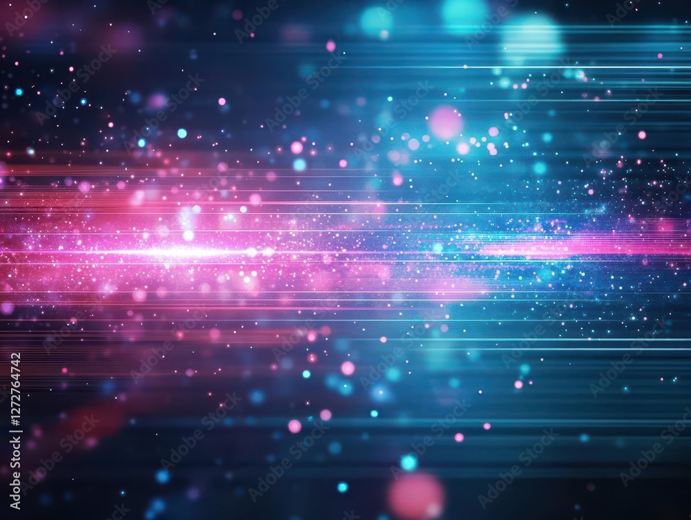 Poster Abstract Pink and Blue Lights Background with Bokeh Effect and Horizontal Motion