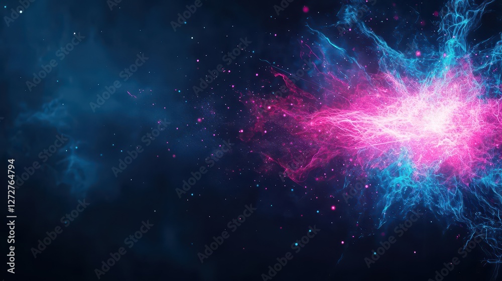 Poster Abstract Pink and Blue Particle Explosion Against a Dark Cosmic Background