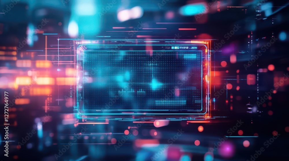 Poster Abstract Technology Background with Glowing Binary Code and Futuristic Cyber Network